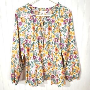 LC Lauren Conrad | NWT Floral Flowy Popover Top White Medium